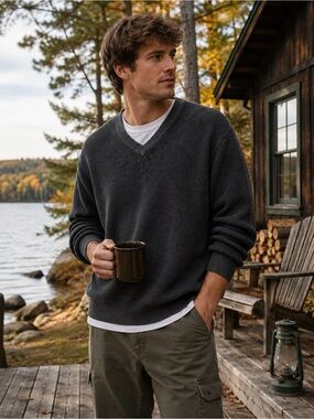 Cloudveil PrimaLoft Waffle Thermal V Neck Pullover Sweater Mens XL
